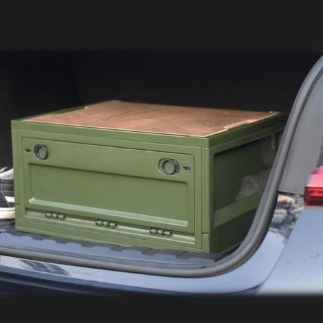 Juego de 2 cajas de almacenamiento de plástico plegables y apilables con tapa y ruedas, 38 L, para el hogar, camping y coche, color verde. (1/4)