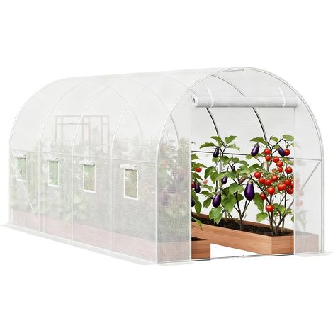 Invernadero de jardín, estructura resistente, excelente ventilación, BLANCO, 143x216x195cm (1/2)