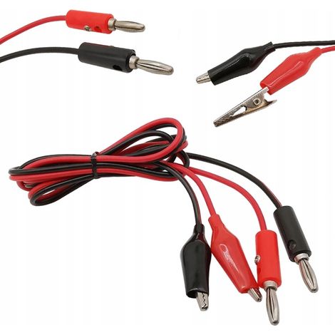 Messleitungen für ein Multimeter / Labornetzteil - 100cm - 2x 35mm Krokodilklemmen - Kabel mit Krokodilklemmen (2 Stück - schwarz und rot)