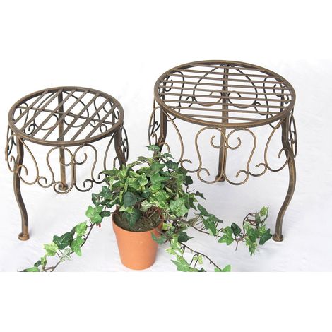 DanDiBo Blumenhocker Metall Braun Rund 2er Set Blumenständer 140129 Beistelltisch Pflanzenständer Klein