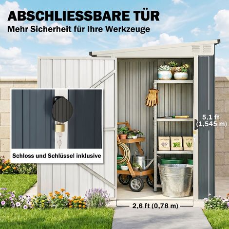 Abri de jardin en acier gris foncé, remise à outils verrouillable avec fenêtres et aérations (1/5)