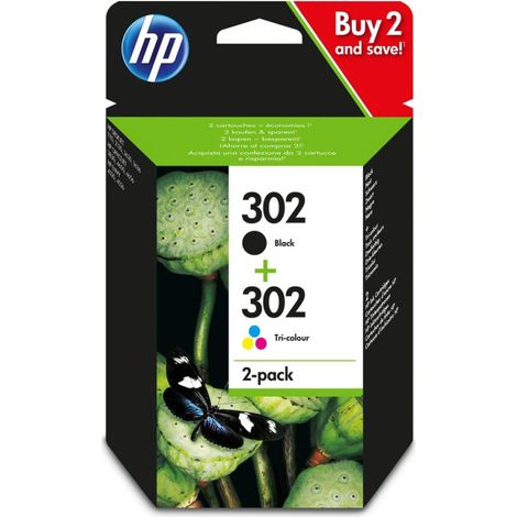 Pack de Cartuchos de Tinta HP 302 Negro + Cartucho de Tinta HP 302 Cian, Magenta, Amarillo