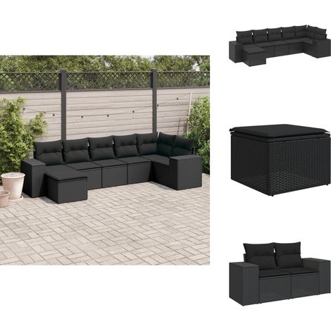 Salon de jardin 7 pcs avec coussins noir résine tressée - Ensemble Salon De Jardin - Meuble De Jardin - Mobilier Extérieur - Salon De Jardin Design - Fauteuil De Jardin (1/5)