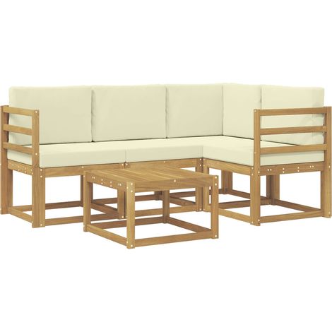 Conjunto de sofás de exterior con cojín 5 pcs Blanco y Crema vidaXL (1/5)