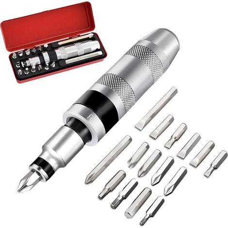 Impact Screwdriver Kit, Manual Impact Driver with Bits (Flat, Hexagonal), for Turning Fixings, Fasteners (1/5)