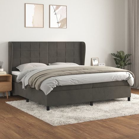 Lit à sommier tapissier et matelas - Cadre De Lit Moderne: King Size - Lit Double - Gris foncé 200x200cm Velours Chic-233476 (1/5)