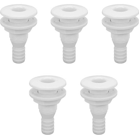 Set mit 5 Bootswasserablaufarmaturen, aus weißem ABS, 3/4 Zoll, Rumpfdurchführungen, für Schlauch und Ablauf. (1/4)