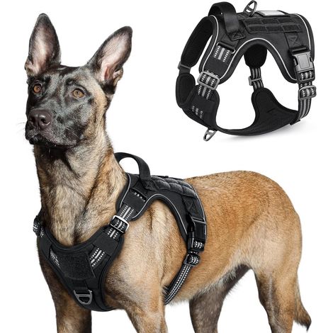 Harnais Chien Anti Traction, Harnais Tactique Chien, Noir, L (1/5)