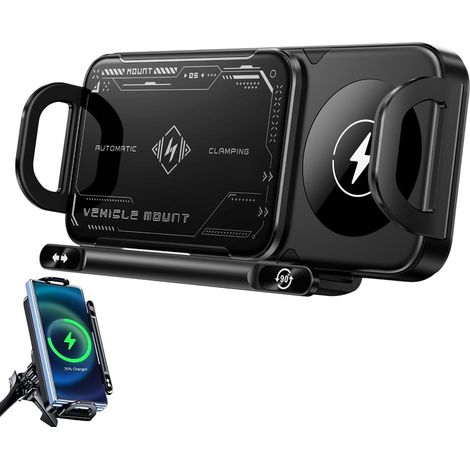 Support de téléphone avec chargement sans fil pour voiture Support de téléphone portable avec chargeur sans fil avec automatique Support de navigation intelligent avec rotation à 90 (1/5)