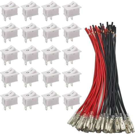 20 Pièces On/Off Interrupteur Bascule avec Fil 15CM 20AWG, Mini Bateau Commutateur KCD1 Bouton Poussoir Interrupteur à Bascule pour Voiture Auto Bateau appareils ménagers, Blanc, 15mm21mm