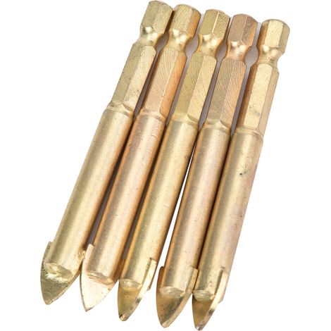 Set mit 5 x 10 mm sechseckigen dreieckigen Hartmetallbohrern für Fliesen, Glas und Holz. (1/5)