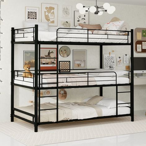 lit superposé triple - 90x190 cm - 3 couchages - échelle intégrée - barrières de sécurité sur toute la longueur (1/5)