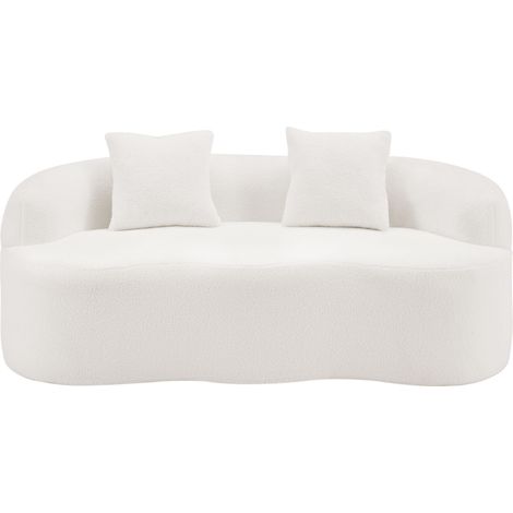 2-Sitzer Sofa Geschwungen, Weiches Design mit Kissen, Schaumstoff und Federkern, Weiß (1/5)