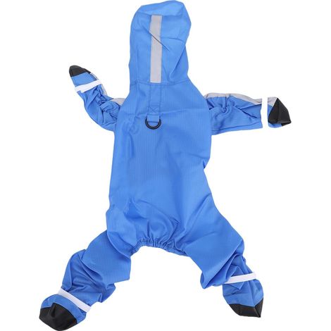 Manteau imperméable à capuche pour chien, imperméable à la mode, 4 pattes, veste de pluie pour chiots et petits animaux de compagnie, bleu L (1/5)