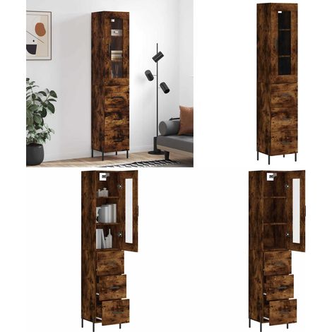 Highboard Räuchereiche 34,5x34x180 cm Holzwerkstoff - Helles Wohnzimmerschrank - Sideboard - Regal - Hochschrank - Eichefarben - Home & Living (1/5)