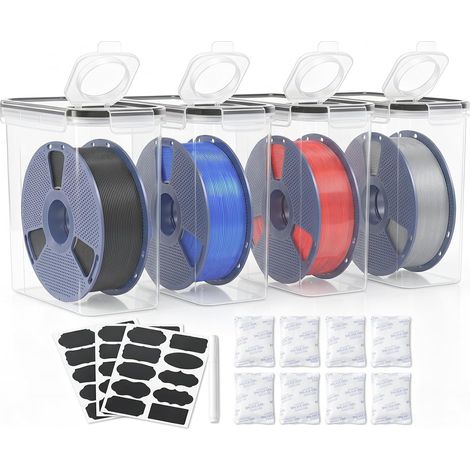 Boîte de Stockage Filament 3D Hermétique (Lot de 4), Boîte Sèche 4L avec 8 Packs de Gel de Silice, 24 Étiquettes Effaçables (1/5)