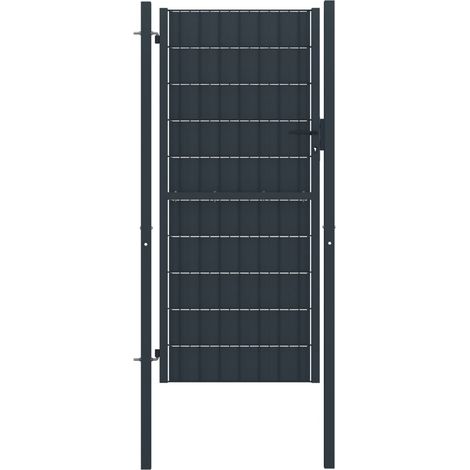 Portail de clôture PVC et acier 100x204 cm Anthracite (1/4)