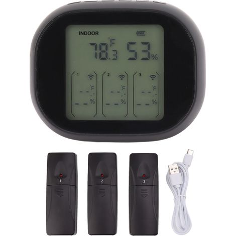 Indoor Outdoor Thermometer Celsius Fahrenheit Switching Visible At Night Wireless Black Temperature Humidity Monitor Gauge for Home Factory Office