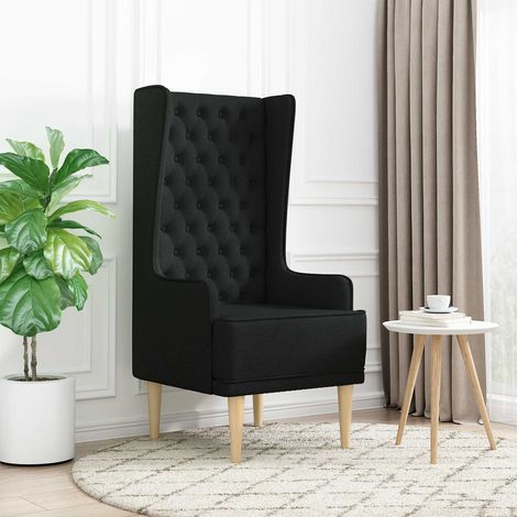 vidaXL Silla de respaldo alto con capitoné con botones Negro Tela (1/5)
