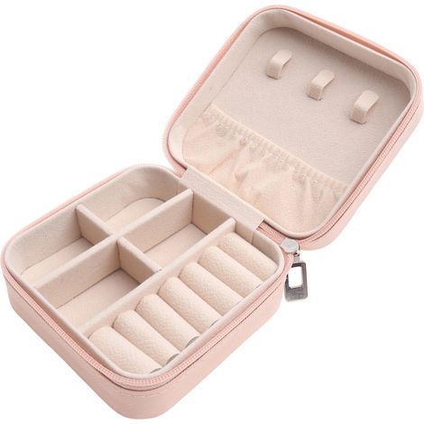 Boite A Bijoux - 10 x 10 x 5 cm - Intérieur En Molleton - Fermeture Par Zip Metal - Compartiments Multiples Pour Boucles D Oreilles Anneaux Colliers - Personnalisable - 1 Unite (1/5)