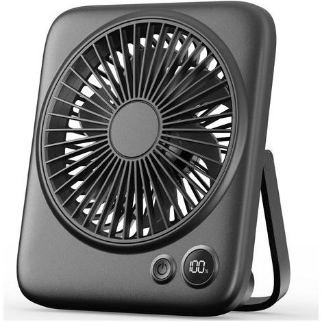 Ventilateur de bureau portable rechargeable fin et silencieux, 4000 mAh, fonctionne avec des piles, 7,5-22h, batterie externe, 4 vitesses, ventilateur de bureau pliable à 180° pour voyage (1/5)