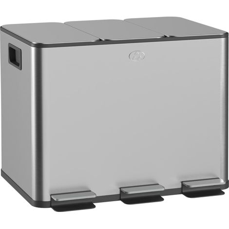 Poubelle de cuisine, poubelle tri sélectif, 3 compartiments de 20L, seaux intérieurs amovibles, 61,9x36,6x56,7cm, argent