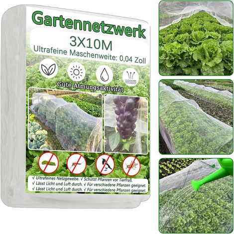 Filet anti-insectes 3 x 10 m, filet de protection de jardin à mailles fines pour légumes, plantes, fleurs et cultures, couverture pour parterres surélevés pour protéger contre les oiseaux, les cerfs (1/5)
