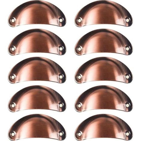 10x Poignée de Coquille Vintage pour Tiroir Armoire Meuble Cuisine, Fer Incurvé Bouton de Porte de Placard Retro 8,2 cm x 3,5 cm,Métall Bouton Porte pour Armoire Meubles Décoration(Cuivre rouge) (1/4)