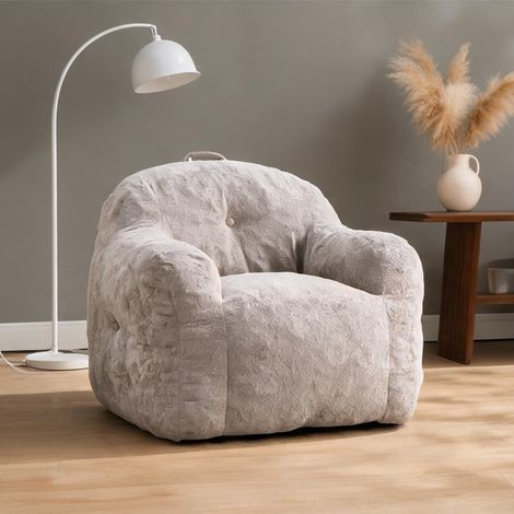 Fauteuil gonflant en fausse fourrure gris clair avec accoudoirs (1/5)
