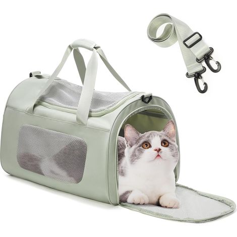 Transportín grande para mascotas, para gatos y cachorros de hasta 9 kg (46 × 33 × 30 cm), plegable, con correa interna. (1/5)