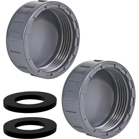 2 Pièces PVC Capuchon de Fermeture, 50mm Tuyau Capuchon, Bouchon Fileté, Bouchon en PVC pour Tuyau D'eau, avec Rondelle