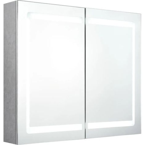 Armario de baño mural con espejo LED 80 x 12 x 68 cm espacio de almacenamiento contemporáneo en MDF gris hormigón 020046747 (1/5)
