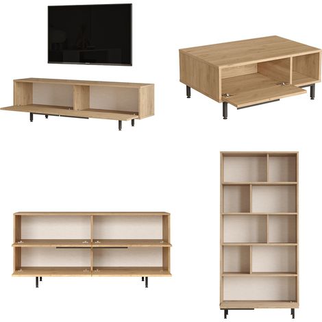 Set Mobili da Soggiorno Suardi, Modulabile, 16 Ripiani, 8 Ante, Beige