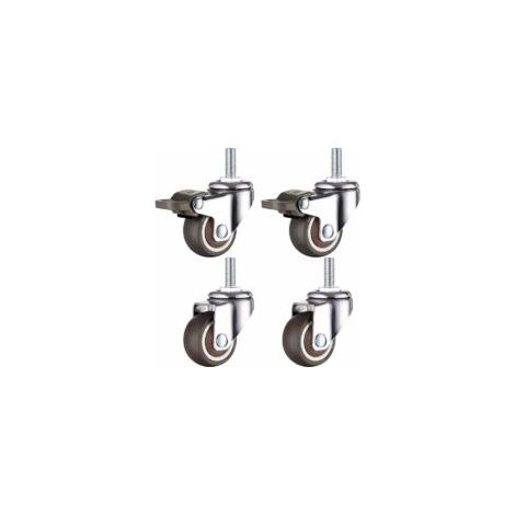 Jeu de 4 petites roulettes pour meubles - 25 Mm - Tpe caoutchouc souple - M6 X 15 Mm - Filetage (2 pièces avec frein) (25 Mm) - Crezuo