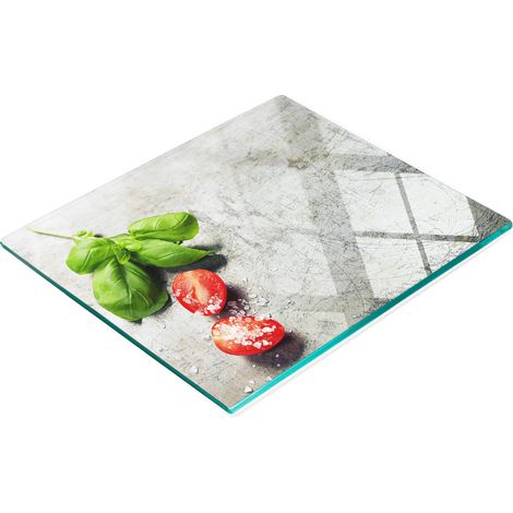 Dekoratives Schneide- und Servierbrett aus Glas, Tomaten-Basilikum-Motiv, 60 x 52 cm (1/5)