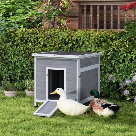 Poulailler à canards porte latérale ventilation,structure bois de sapin toit asphalte étanche 63 x 82 x 76 cm,gris clair.