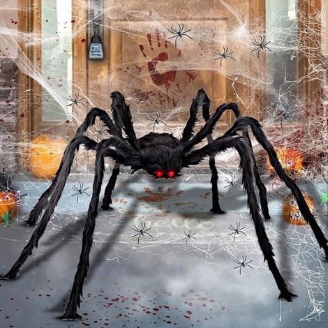 Araignée Géante halloween de 78.7 Pouces,10 Araignées avec 60g Toiles Araignée Super Extensible,Noir 2m noir DECORS DE TABLE (1/5)