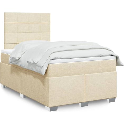 vidaXL Sommier à lattes de lit avec matelas crème 120x190 cm tissu (1/5)