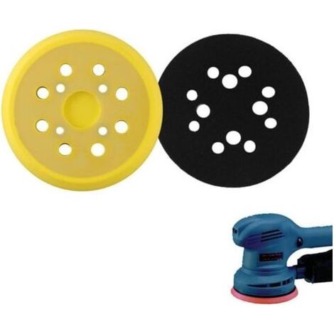 Pair 1 pièces 125mm (Jaune) Plateau de ponçage, Rond Disques de Ponçage à 8 Trous patin PU, pour ponceuse Plateau ponçage souple Remplacer (1/5)