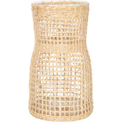 Vase Décoratif en Verre et Rotin Tressé, Style Rustique Élégant, pour Décoration Intérieure et Extérieure, Stable sur Bureau ou Table (1/5)