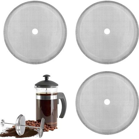 Lntyq Paquet de 3 Filtres à Tamis de Rechange pour Presse Française, Cafetière française passoire, Acier inoxydable, Argent, 108.5cm (1/5)