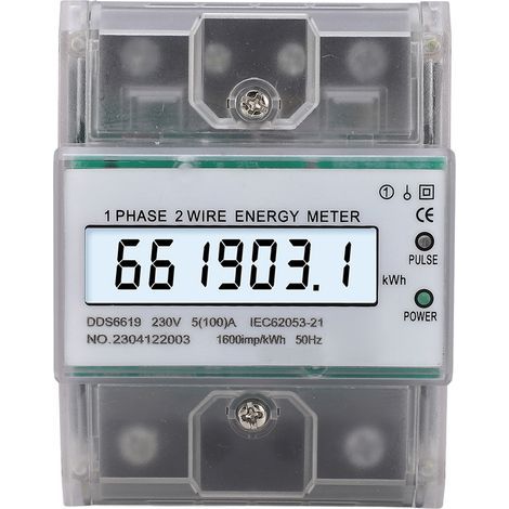 Digital Energy Meter 1 Phase 2 Wire KWh Electricity Wattmeter DIN Rail Backlight LCD Display 230VAC 5(100)A (1/4)