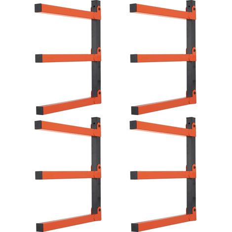 Lot de 4 - Étagère murale - Support à bois - Structure triangulaire en acier - Pour garage et extérieur - Orange - 720 lbs (1/5)