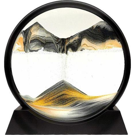 Tableau de sable animé en 3D - Paysages de sable en mouvement - Verre rond - Art du sable des profondeurs marines en 3D pour adultes et enfants - Grand jouet décoratif de bureau - Or (1/5)
