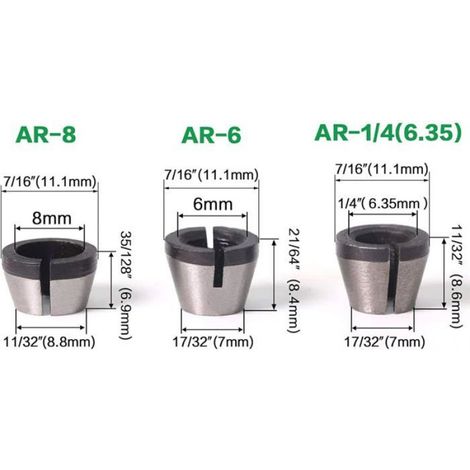 Adaptateur de Tête de Serrage 6 Pièces en Acier à Haute Vitesse pour Machine à Graver et Routeur de Bois, Tailles 6 mm, 6.35 mm et 8 mm (1/5)