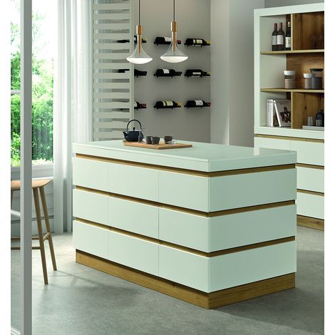 Ilot de cuisine central moderne blanc Alvino
