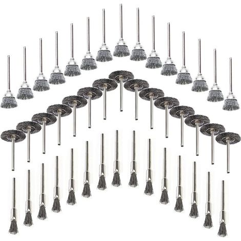 45 cepillos de alambre de acero inoxidable para taladros metálicos, cepillos rotativos para taladros metálicos, pulido, eliminación de óxido y desbarbado de madera. (1/5)