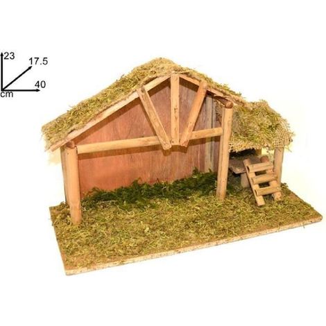 TrAdE Shop Traesio - Capanna Vuota 40x17.5x23 Cm Muschio Scaletta Presepe Addobbo Decorazione Natale -