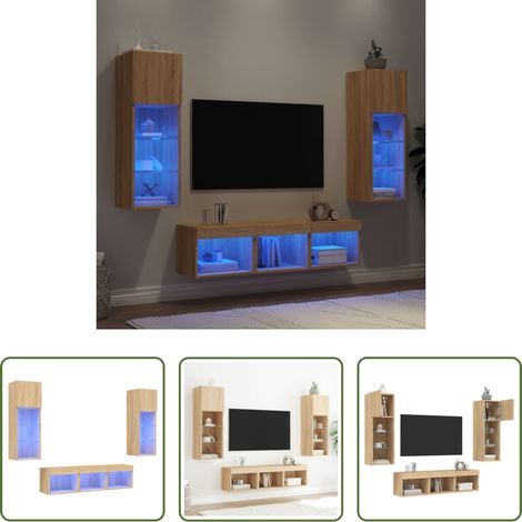 LED-Beleuchtung - 5-tlg. Wohnwand mit LED-Beleuchtung Sonoma-Eiche Holzwerkstoff (1/5)