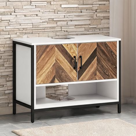 Meuble de salle de bain branco Madeira e Preto 80 x 40 x 60 cm (1/5)